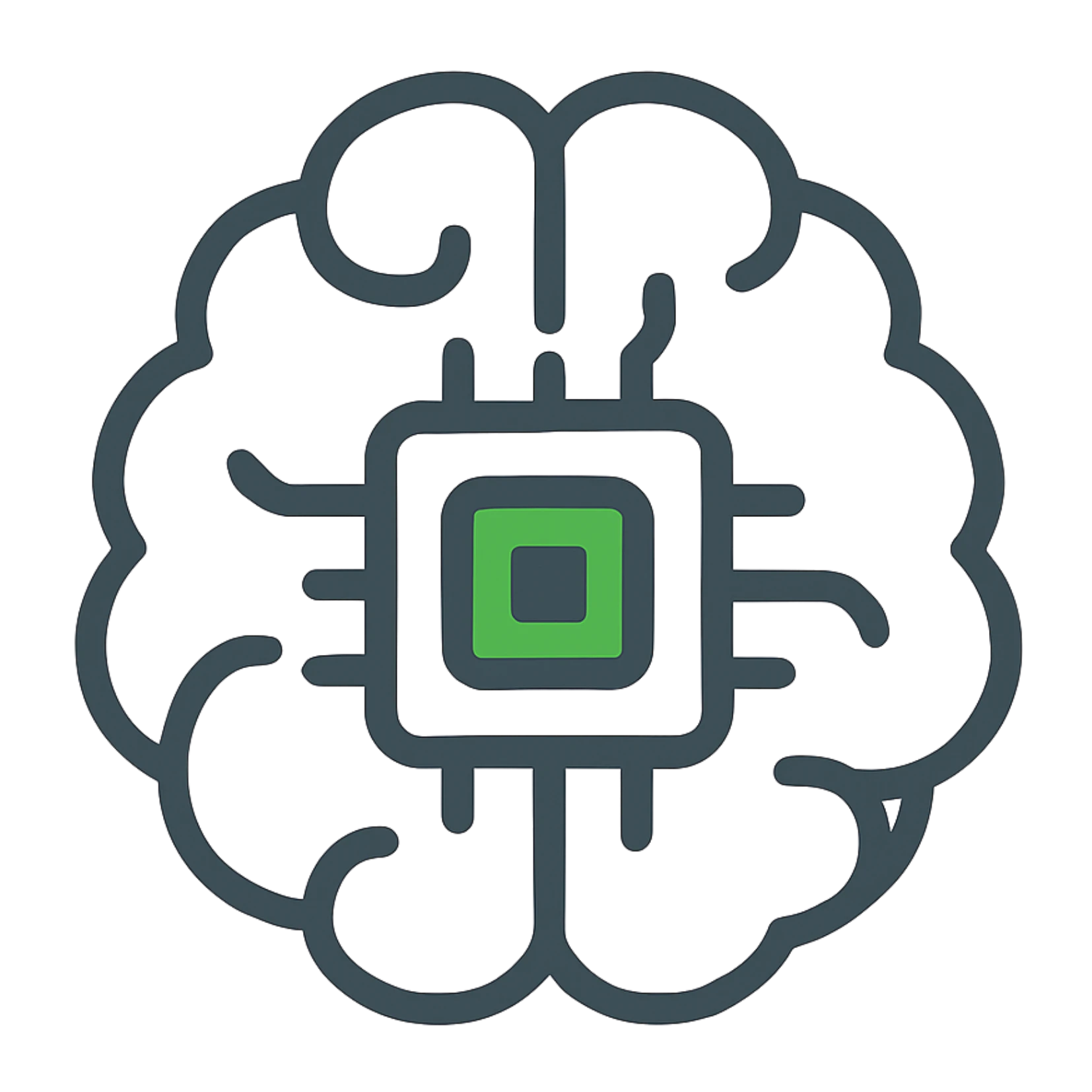 Ícono cerebro con un contenedor Representa la combinación de inteligencia artificial con el manejo de mercancías y logística, destacando la integración tecnológica en procesos de comercio.