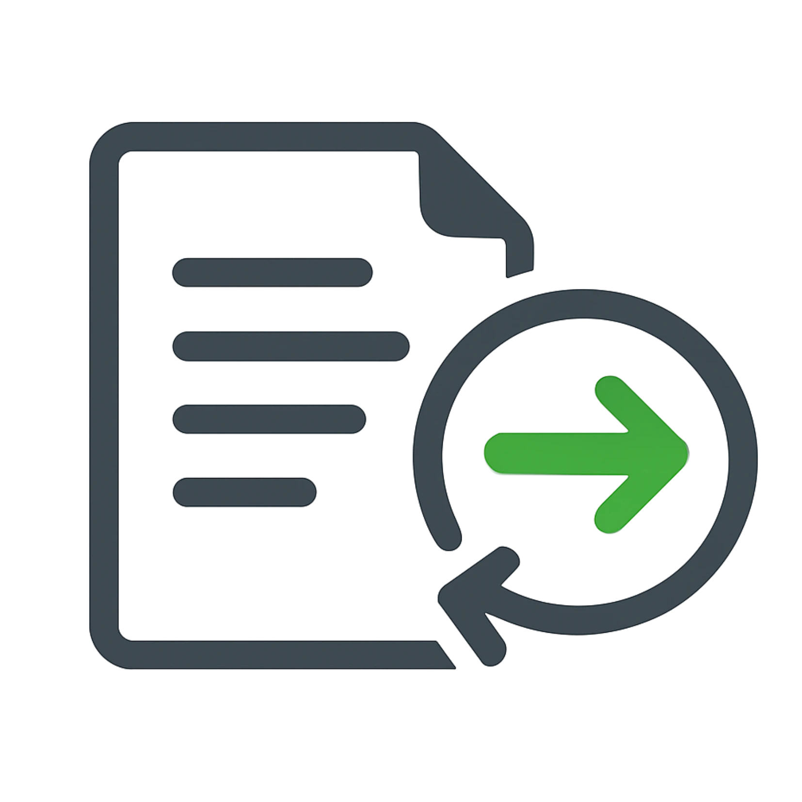Ícono de un documento con una flecha circular verde Refleja la automatización en la conversión de documentos a distintos formatos, optimizando procesos digitales.