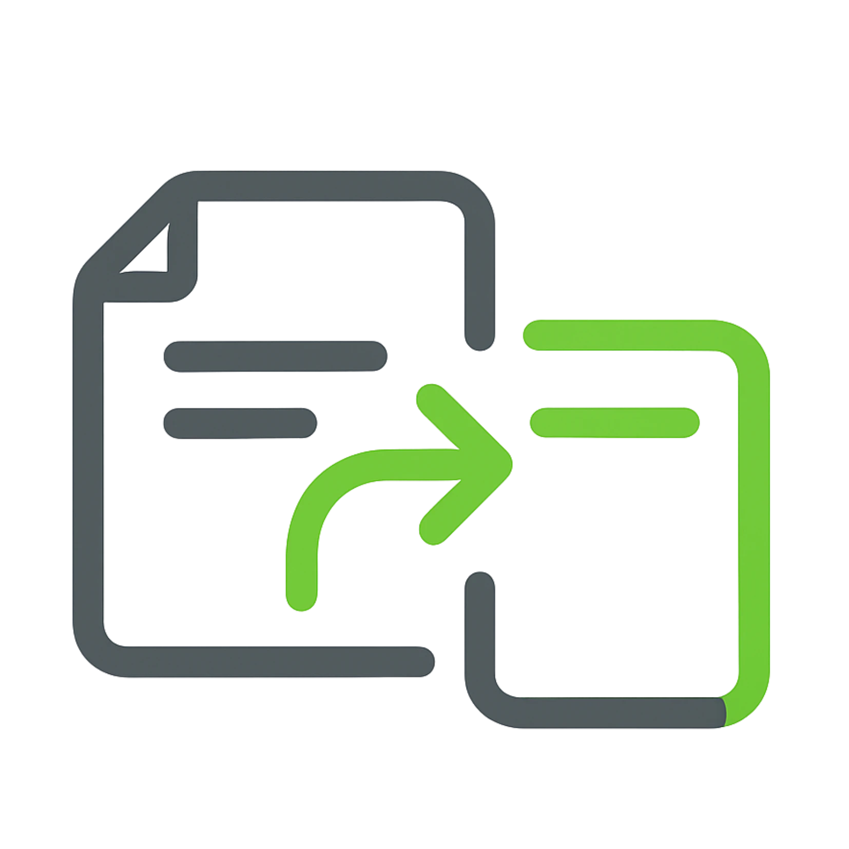 Icono de hoja transformándose en archivo digital con acentos verdes.