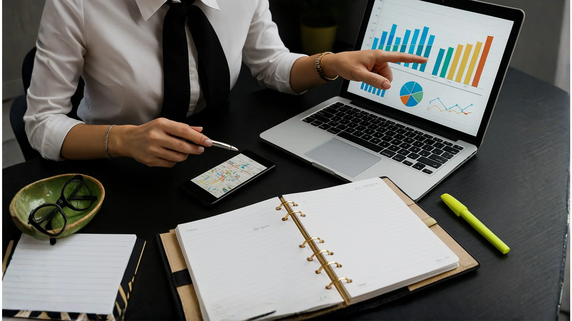 Escena corporativa que refleja análisis inteligente de datos y colaboración estratégica.